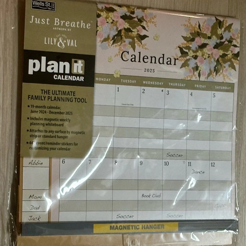 2025 Family Calendar Just Breathe Plan It – New! Magnetic Whiteboard + Stickers